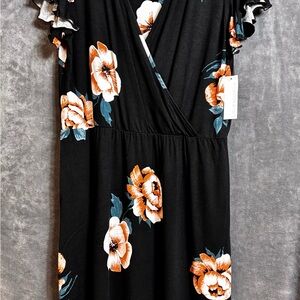 Loveappella Black Dress with Orange Floral Design